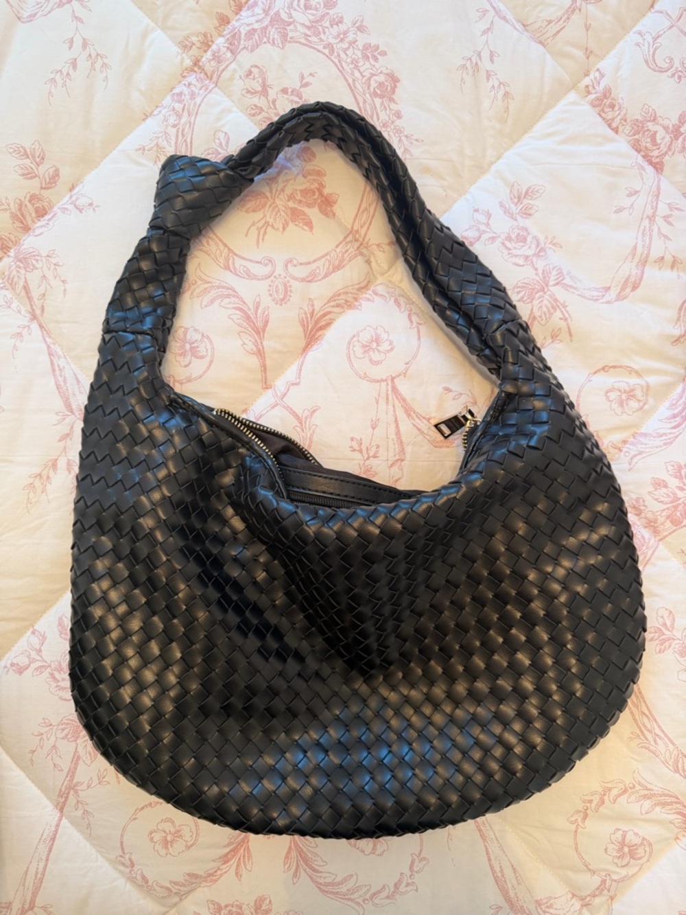 Anthropology Woven Leather Hobo Bag - Black